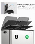 Dual Trash and Recycling Bins for Kitchen, 2×13 Gallon Stainless Steel Trash - Image 6