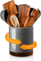Nucookery 360°Rotating Utensil Holder, 7.2" Large Utensil Crock, Farmhouse by Nucookery