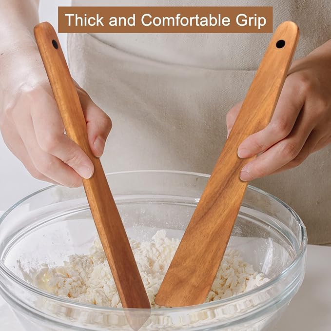 12 Inch Teak Wood Spatula for Cooking Non Toxic Kitchen Utensil Scraper Spurtle - Image 5