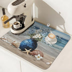 Summer Beach Dish Drying Mat for Kitchen Counter Nautical Coastal Blue Ocean - Image 7