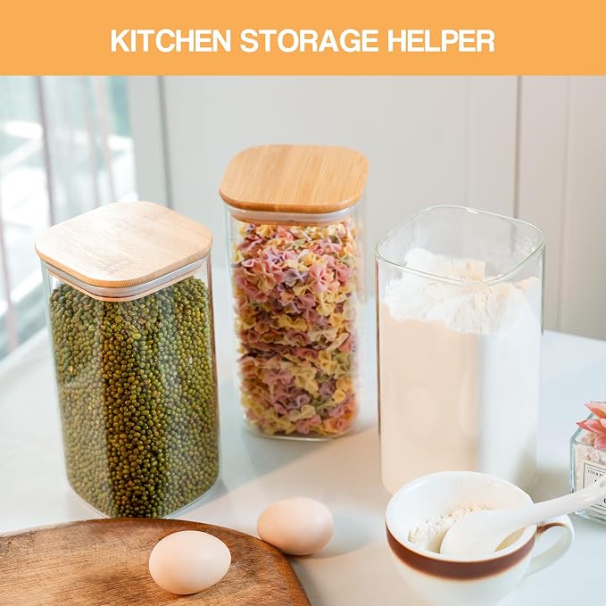 YUNCANG Glass Storage Jars 6 Pack 37oz Clear Glass Food Storage Containers - Image 4