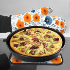 Spring Orange Blue Floral Oven Mitts and Pot Holders Sets of 3, Heat Resistant - Image 4