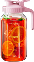 64 oz Glass Pitcher with Lid, Large Wide Mouth Mason Jar with Pour Spout by OneDream