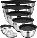 Umite Chef Mixing Bowls with Airtight Lids, 3 Grater Attachments & Non-Slip by UmiteChef