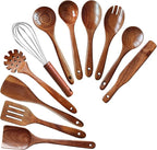 Wooden Spoons for Cooking 11 Pieces Set, High Quality Wooden Kitchen Utensil Set by YYLTJR