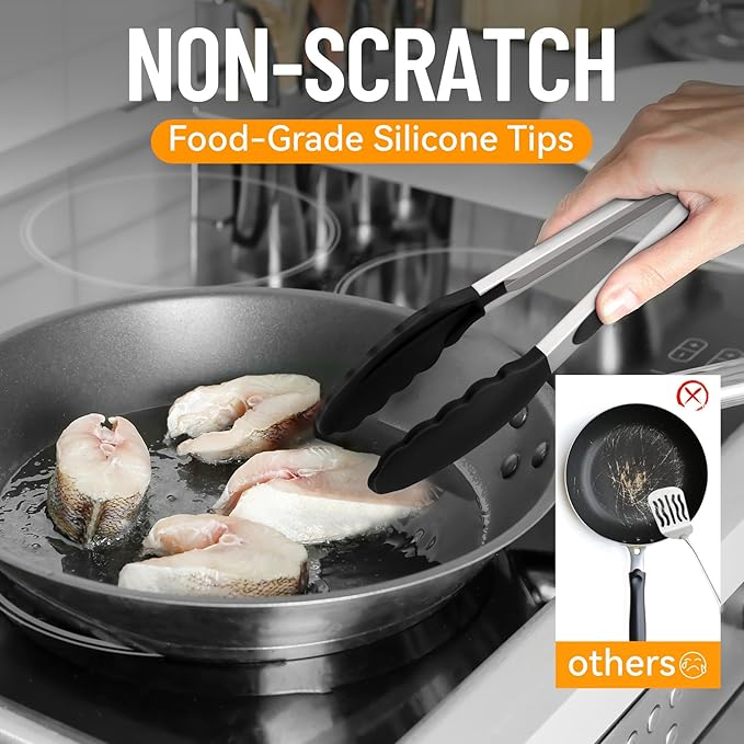 Hotec Silicone Kitchen Tongs for Cooking 9-Inch Serving Tongs - Image 6