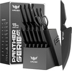 Kitchen Knife Set with Block: 15-Piece High Carbon Stainless Steel Professional by Haugo
