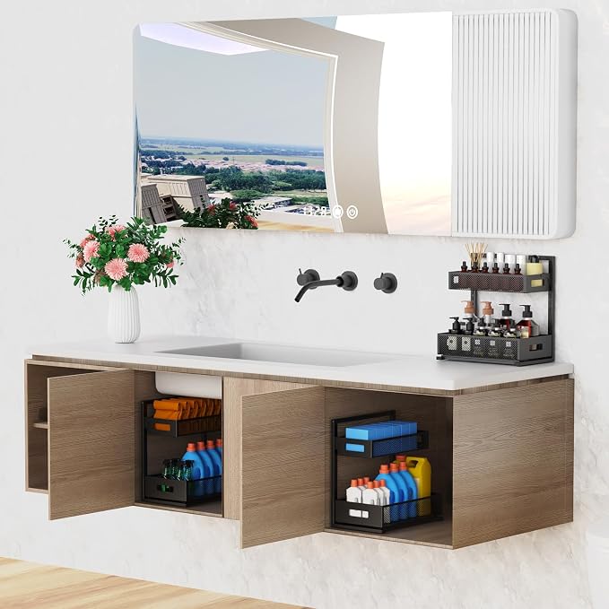 Petiza Under Sink Organizer Pull Out Cabinet Organizer Adjustable Height 2 Tier - Image 7