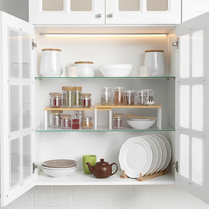 NEX Bamboo Cabinet Organizer Shelf, Spice Rack, Stackable Kitchen Shelves - Image 2