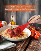 Cooking Spoon for Nonstick Cookwares, Wood Handle Spoon for Mixing, and Scrape - Image 3