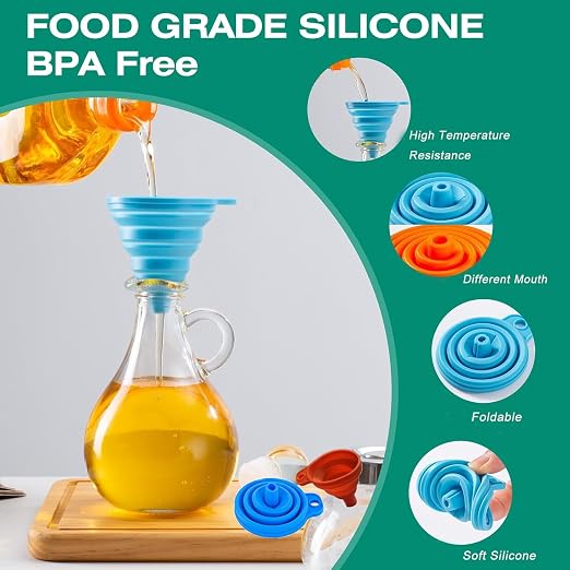 Kitchen Funnel Set of 3, Medium and Large, Kitchen Gadgets Accessories Foldable - Image 5