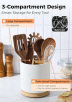 LoeJan 3 Compartment Utensil Holder, Extra Large Utensil Crock, Stable Ceramic - Image 3
