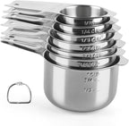 Stainless Steel Measuring Cups Set of 7, Stackable Measure Cups Kitchen Gadgets by BIDFUL