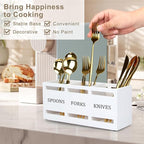 Wooden Silverware Cutlery Holder White Flatware Caddy Small Kitchen Utensil - Image 3