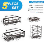 EUDELE 5-Pack Rustproof Stainless Steel Shower Caddy Set– No Drill Adhesive - Image 7