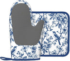 Blue Silicone Oven Mitts Pan Mats Set of 2, Heat Resistant Gloves Potholder - Image 2