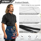 Server Apron with 3 Pockets, Waterproof Oil Waitress Waiter Half Apron - Image 6