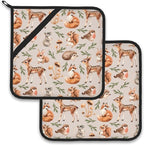 Mushroom Squirrel Deer Hedgehog Pot Holder Set of 2, Heat Resistant Potholders by Larkverk