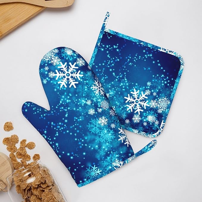 Oven Mitts and Pot Holders Blue Snowflake Winter Christmas Silicone Kitchen - Image 8