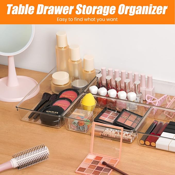 Criusia 6 Pcs Large Size Clear Drawer Organizer Set, Acrylic Non Slip Non - Image 7