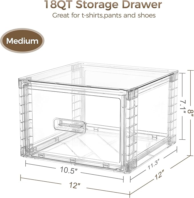 Vtopmart 2 Pack 18QT Clear Stackable Storage Drawers, Easily Assemble Closet - Image 2