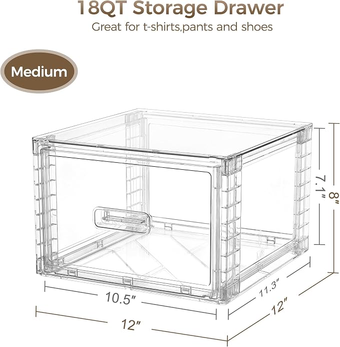 Vtopmart 4 Pack 18QT Clear Stackable Storage Drawers, Easily Assemble Closet - Image 2