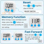 12 Pack Multi-Function Digital Timers, Magnetic Large LCD Display Loud Alarm - Image 7