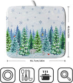 Watercolor Winter Dish Drying Pad Forest Kitchen Mat - Image 2