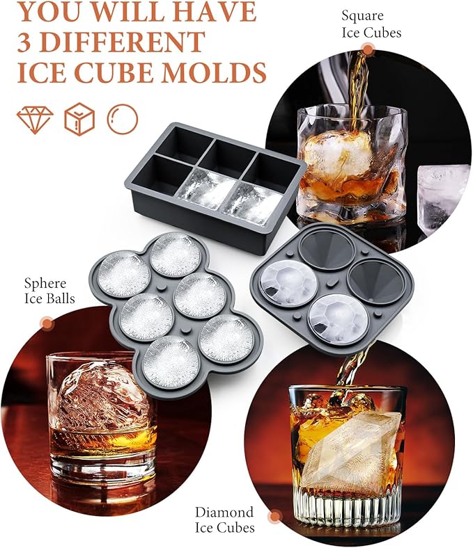 Silicone Large Ice Cube Molds, 6 Ice Ball Maker Mold, 6 Square Ice Cube Mold，4 - Image 6