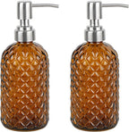 16 oz Diamond Pattern Glass Soap Dispenser, Kitchen and Bathroom Refillable by SDlumeiy