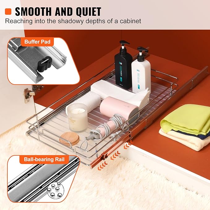 VEVOR 12.5"Wx16.5"Dx3.5"H Pull Out Cabinet Organizer, Heavy Duty Slide Out - Image 3