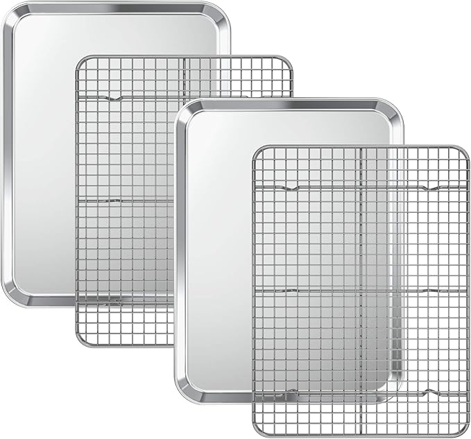 Baking Sheet with Cooling Rack Set, Deedro Stainless Steel Cookie Half Sheets by Deedro