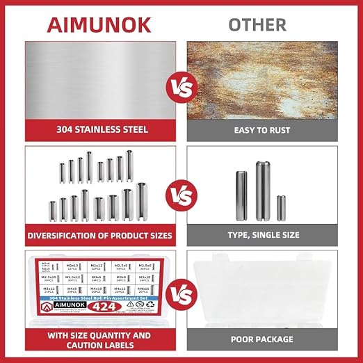 424-Piece Stainless Steel Roll Pin Kit – Spring Dowels, Slotted & Split Pins – - Image 5
