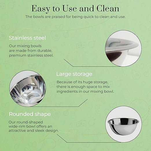 OCS Parts 8 Quart Mixing Bowls | Set of 2 | 13.25-Inch Stainless Steel - Image 7
