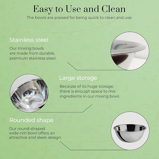 OCS Parts 8 Quart Mixing Bowls | Set of 4 | 13.25-Inch Stainless Steel - Image 7