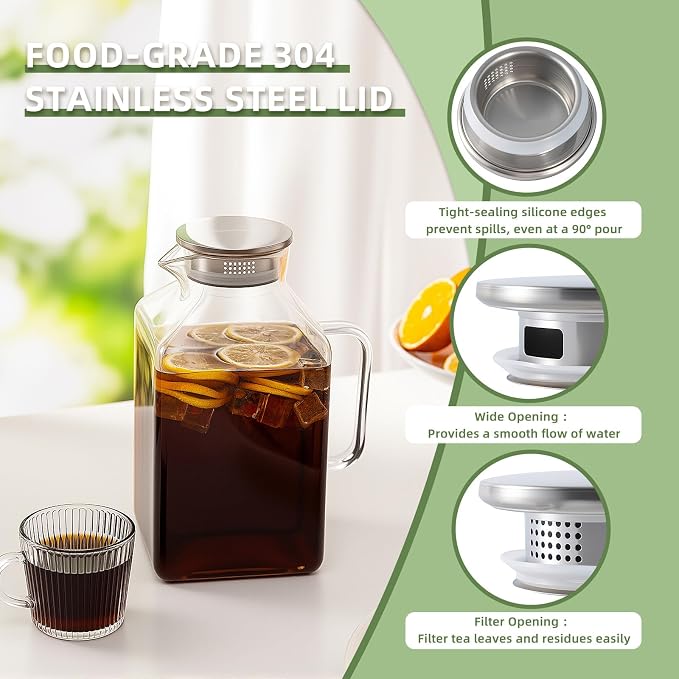 Hannadepot Glass Pitcher, 3.6L/122 oz Glass Water Pitcher - Image 4