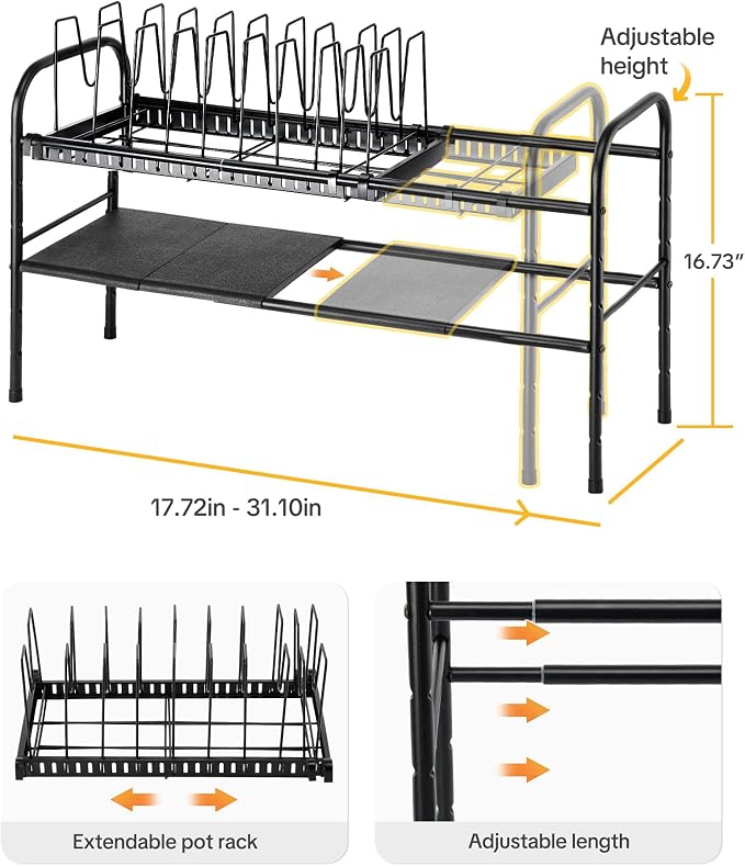 HULISEN Pots and Pans Organizer Under Cabinet, Expandable 2-Tier Pots and Pans - Image 2