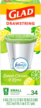 Glad Small Kitchen Drawstring Trash Bags, 4 Gallon, Febreze Sweet Citron & Lime - Image 7