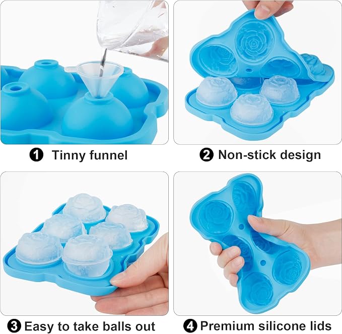 Ice Cube Tray, Mikiwon 2 inch Rose Ice Cube Trays - Image 3