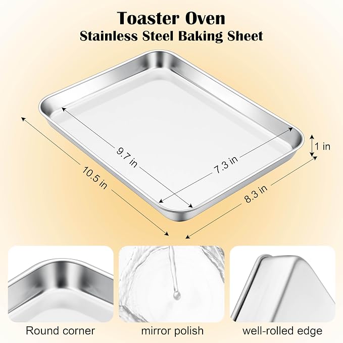 E-far Toaster Oven Tray, 10.5”x8.3” Stainless Steel Small Baking Cookie Sheet - Image 2