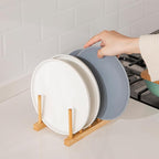 HBlife 2pcs Bamboo Dish Plate Bowl Cup Book Pot Lid Cutting Board Drying Rack - Image 4