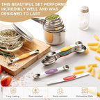 Stainless Steel Measuring Cups & Spoons Set, EWFEN Kitchen Tools Nesting - Image 3