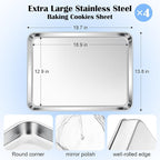E-far Large Baking Sheets Set of 4, 20”x14” Stainless Steel Cookie Sheet Pans - Image 2