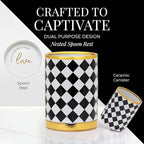 STYLED SETTINGS Black & White Checkered Utensil Holder Set – Large Ceramic - Image 2