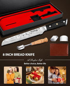 MOSFiATA Bread Knife 8” Ultra Sharp Serrated Knife, German High Carbon - Image 8