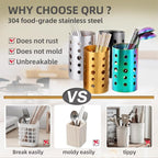 QRU Kitchen Utensil Holder for Countertop, Stainless Steel Cooking Utensil - Image 2
