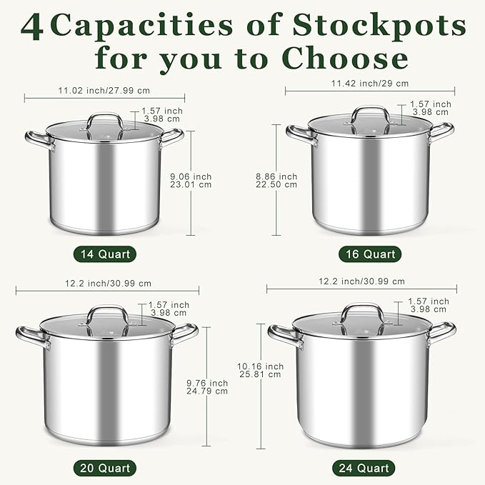 Leonyo 16 Quart Stock Pot With Lid, 18/10 Stainless Steel Stockpot, large - Image 9