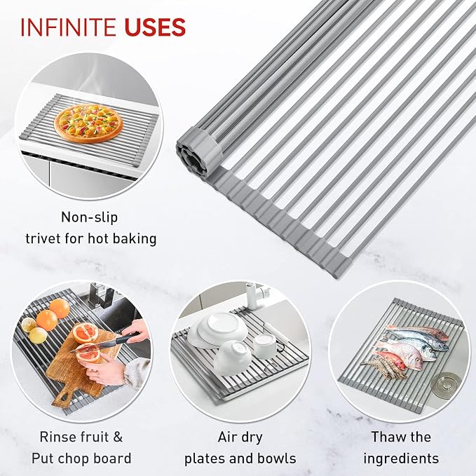 MERRYBOX Roll Up Over The Sink Dish Drying Rack Silicone Wrapped Foldable - Image 3