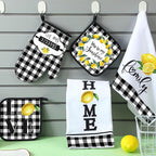 5 Pieces Buffalo Plaid Kitchen Towels Oven Mitts and Pot Holder Set Black and - Image 5
