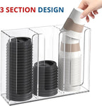 KOTEMON Acrylic Cup and Lid Holder, 3 Compartment, Disposable Coffee Cup - Image 2